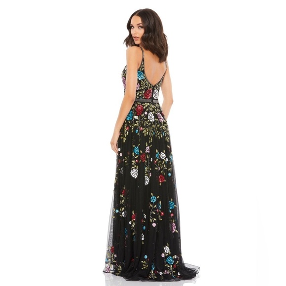 Mac Duggal | 5400 Embellished Floral Sequin Gown Black Mutli Size 4 NEW - Picture 3 of 9
